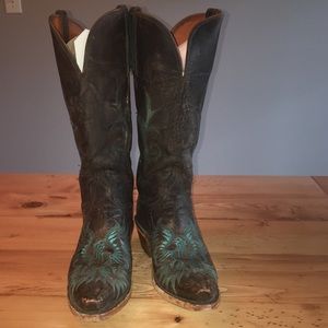 Stone washed Lucchese brand cowgirl boots